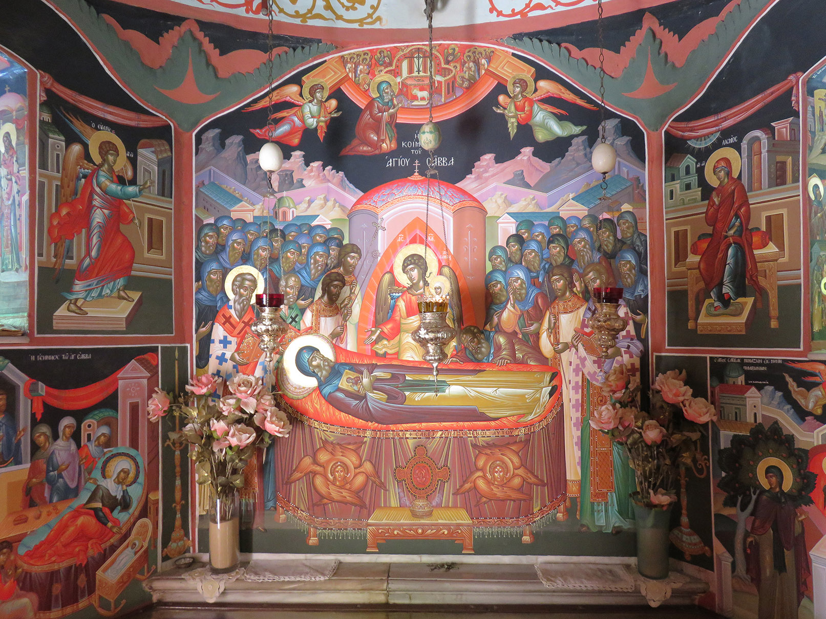 A fresco of the repose of Mar Saba at Mar Saba Monastery in Israel