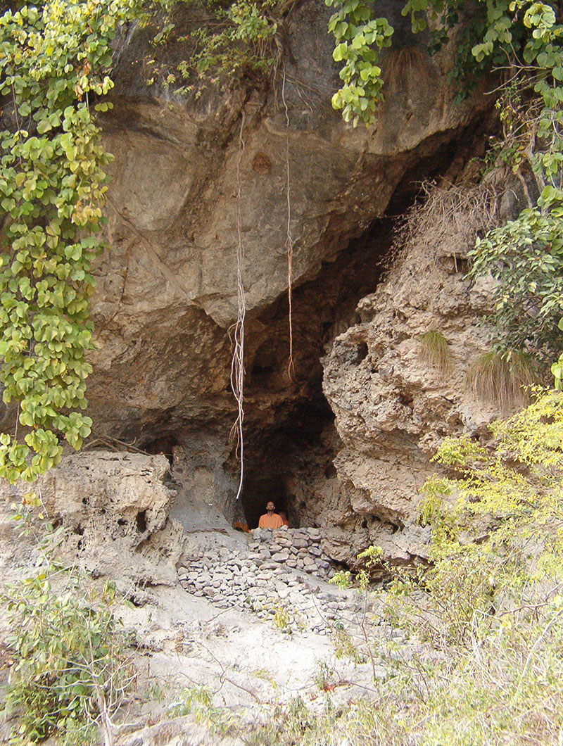Monk meditating in Jesus cave