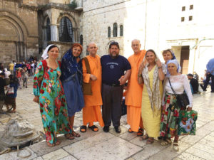 With Russian pilgrims in front of the Church of the Anastasis (Resurrection)