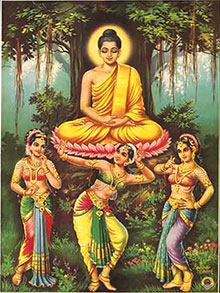 Three daughters of Mara tempt Buddha