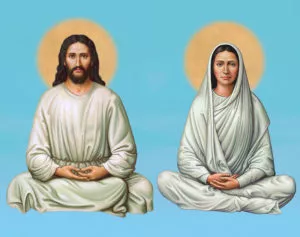 Jesus and the Virgin Mary seated