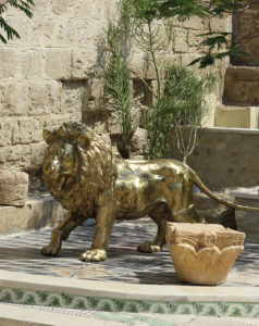 The life-size lion at the Monastery of Saint Gerasimos