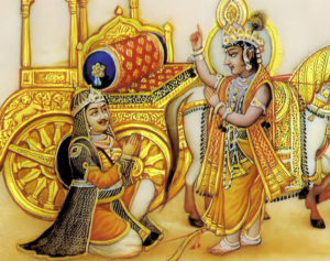 Krishna teaching Arjuna