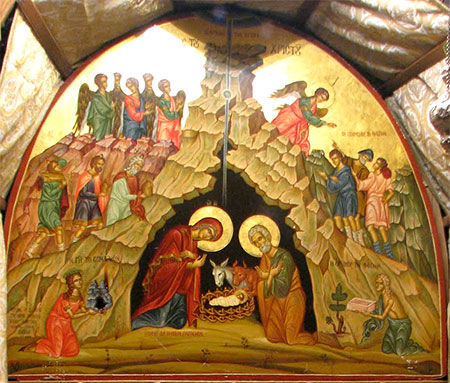 The icon above the altar at the grotto of the Nativity