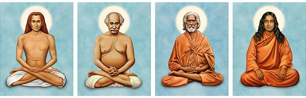 Babaji, Lahiri Mahasaya, Sri Yukteswar, and Paramhansa Yogananda from Sacred Visions