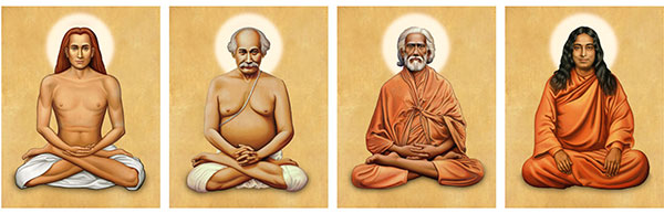 Babaji, Lahiri Mahasaya, Sri Yukteswar, and Paramhansa Yogananda from Sacred Visions