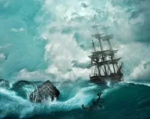 ship on stormy seas